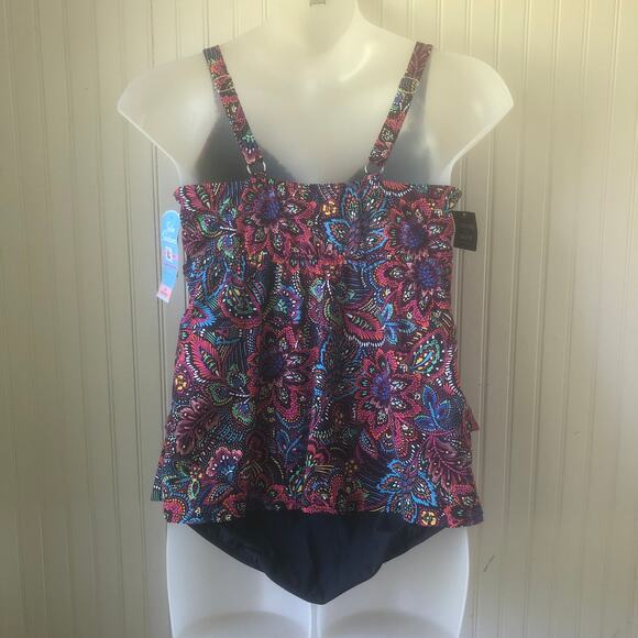 SWIM SOLUTIONS Retail $99 Floral Tiered Tummy Control Tankini One Piece Size 18 - Picture 4 of 6